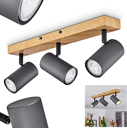 Deckenleuchte Javel, moderne Deckenlampe aus Metall in Holzoptik/Schwarz/Anthrazit, Spot mit verstellbaren Strahlern, 3-flammig, 3 x GU10, ohne Leuchtmittel