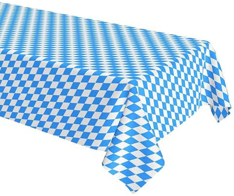 POPOYU Oktoberfest Tischdecke,137x274cm Bayrische Deko Oktoberfest Party Tischdecke, Bayerische Oktoberfest Tischdeko Blau Weiß Einweg Tischdecke für Bierzelten Haushalt Catering Oktoberfest Deko