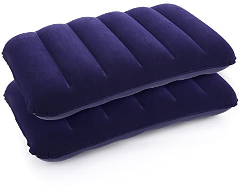 docolors Aufblasbares Camping Kissen Blau 2 Stück, Reisekissen Beflockung Luftkissen Sitzkissen für Outdoor, Wandern, Strand 48x30 cm