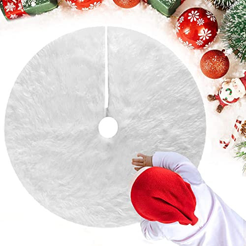 Jupe De Sapin De Noël Blanc, Tapis Peluche, Couvre Pied Rond, Décorations De Fête, Ornements (78cm)
