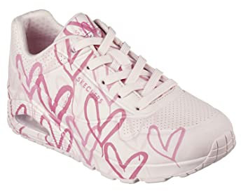 Skechers UNO Spread The Love Damen-Sneaker, Pink W Mehrfarbiger Herzaufdruck Durabuck Mesh, 36.5 EU