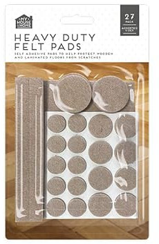 Gem Imports LTD Assorted Sizes Brown Felt Pads (24.5 cm x 15 cm x 1.6 cm) Pack of 27 - Heavy Duty, Self-Adhesive, Ideal Floor Protector for Wooden, Tile, & Laminated Surfaces