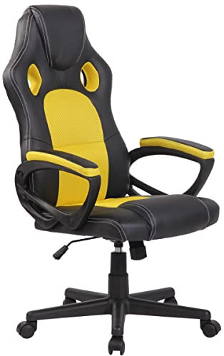TPFLiving Racing Bürostuhl First mit Bequemer Rückenlehne - Schreibtischstuhl, Drehstuhl, Chefsessel XXL, Konferenzstuhl, Gaming Stuhl Gestell: Kunststoff - Farbe: Gelb