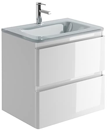 Go Bathrooms Newbold 600mm Gloss White Vanity Unit Includes White Glass Basin Wall Hung Storage Unit Bathroom Sink Unit