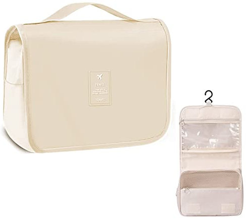 MEIJMJIA - Zum Aufhängen Kulturbeutel Reise Kulturtasche Kosmetiktasche, Wasserdicht Waschtasche Kulturtasche, Reise-Tasche für Geschäftsreisen, Reisen, Fitnessstudio, Camping (Beige)