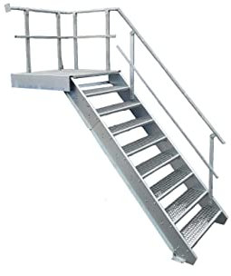Podesttreppe / 8 Stufen + Podest Stahltreppe mit Geländer rechts/Stufenbreite 100cm / Geschosshöhe 135-180cm