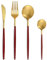 Bestdin Juego de Cubiertos 6 Personas, 24 Piezas Cubiertos Rojo Oro Mate, Juego de Cena con Cuchillo Tenedor Cuchara, Hermoso Juego de Cubiertos de Acero Inoxidable, Apto para Lavavajillas