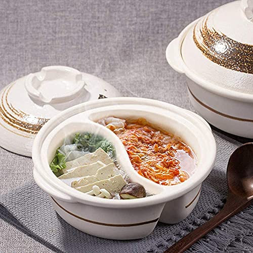 Casserole Cooking Pan Pot Hot Pot,Dual Sided Yin Yang Hot Pot with Divider,Double-Flavor Yuanyang Hot Pot,Donabe Jese Clay Hot Pot
