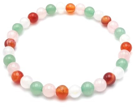 Bracelet Grossesse Pierre de lune, Quartz rose, Cornaline et Aventurine en Pierres Naturelles | Taille personnalisée de 12 à 22 cm au choix | Perles rondes 6 mm | Création Artisanale Française