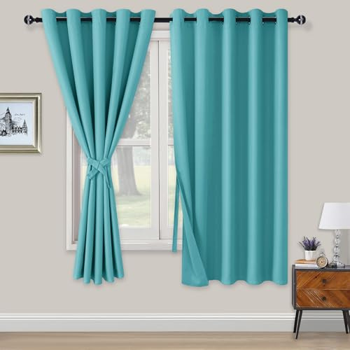 XWZO Blickdichte Vorhänge Verdunklungsvorhänge mit Ösen 2 Stücke Gardienen mit Raffhalter Lichtundurchlässige Vorhänge für Schlafzimmer,WonhzimmerBüro, 183x168 cm, Türkis
