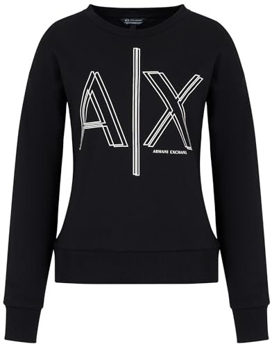 Armani Exchange Women's Sustainable, bidimensional Printed Logo Sweatshirt, Black, 42