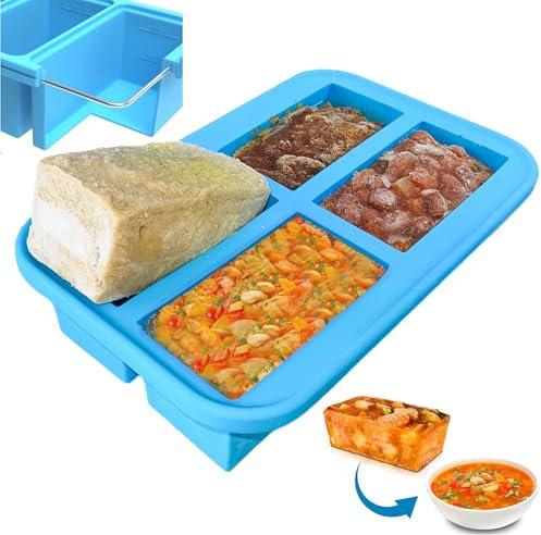 Ozwen 1-Cup Large Silicone Soup Freezer Tray with Lid, Easy Meal Prep Thanks to Souper Freezer Food Cube Container, Freezer Mould & Food Storage for Sauce & Broth & Leftover (1-Pack, Blue)