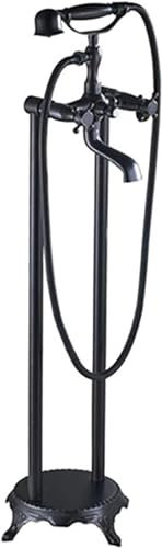 JQFDD Robinet de Baignoire sur Pied Rétro Mitigeur de Baignoire Ilot Autoportante Mitigeur de Douche Au Sol avec Douchette, Laiton Double Poignée Robinet de Douche,Black Bronze