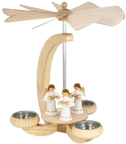 Seiffener Volkskunst | Erzgebirge Pyramide Weihnachtspyramide Teelichtpyramide | Handwerkskunst aus Deutschland | echte Handarbeit | 25 cm | Engel weiß mit Buch