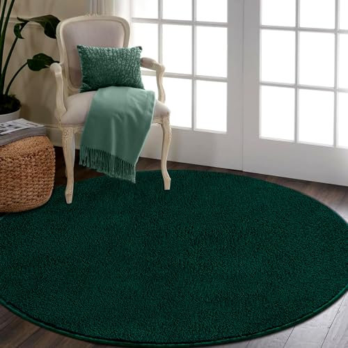 RTBQJ-AT Teppich Rund Flauschig Waschbar, Rugs for Living Room, Wohnzimmer Schlafzimmer Weich Area Rugs Ø 80 cm, Grün