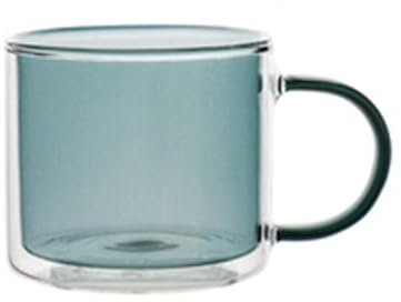 Soulnioi 300ML Colored Double Walled Glass Coffee Mugs, Glass Water Cup Milk Cup Tea Mug Insulated Coffee Mug with Handle for Hot&Cold Drink (Green)