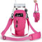 BULKITEM Bolsa de transporte para botella de agua con bolsillo para teléfono para vaso Stanley de 40 onzas con asa, bolsa de neopreno aislada rosa intenso con correa ajustable para accesorios Quencher