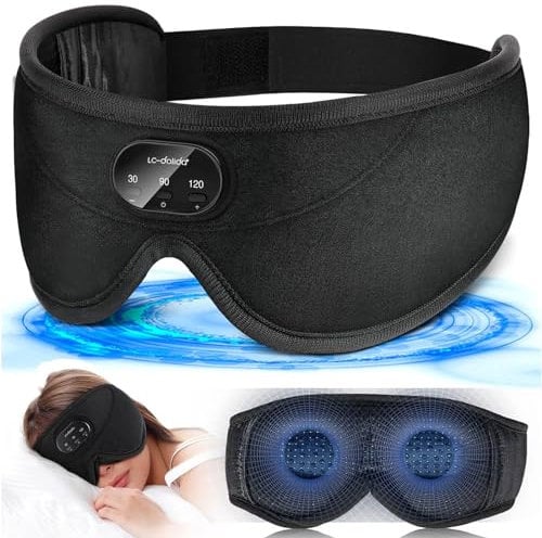 LC-dolida Schlafmaske mit Kopfhörer Schlafkopfhörer Bluetooth,3D Augenmaske mit 38 Audios Weißem und Timer, 100% Lichtblockierende Schlafbrille für Reisen/Nickerchen/Yoga/Meditation