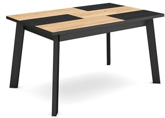 Skraut Home | Mesa Comedor | Mesa Fija Cocina y Salón | 140 | para 6 comensales | Patas de Madera | Estilo Moderno | Roble y Negro