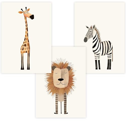 WANDKIND Kinderzimmer Poster Set Premium P787 / Safariportraits schlicht Wandbild Babyzimmer (A5 - Ohne/Without Rahmen/Frame)