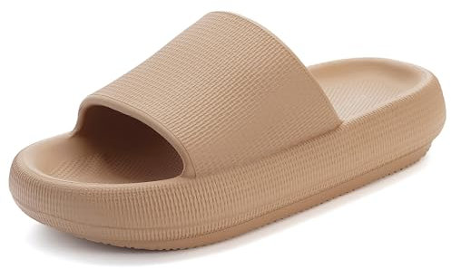 Misolin Claquettes Femme Chaussons Hommes Douche Antidérapant Sandales Pantoufles Confortable Léger Piscine Plage Maison Sliders,Marron 39/40 EU