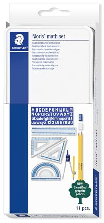 STAEDTLER® 557 11 Geometria, set da 11 pezzi con tutti i prodotti essenziali, robusta custodia in metallo, 557 11