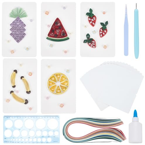 WEBEEDY 20 Sets Papier-Quilling-Set DIY Obst Grußkarte machen Kits Mit Papier-Quilling-Streifen Werkzeugen Und Zubehör Papier-Quilling-Set Für Anfänger DIY Handgefertigtes Kunsthandwerk