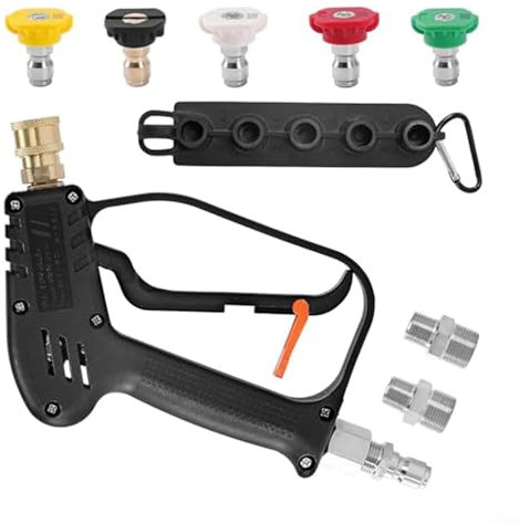High Pressure Washer Handle with 5 Water Nozzle Tip, 3/8'' Quick Connect Pressure Washer with Swivel M22 Fittings for Car Cleaning
