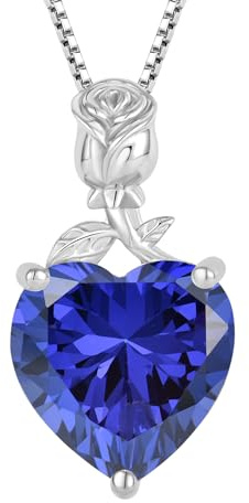 JO WISDOM Damen Halskette Rose Herz Silber 925,Kette Anhänger mit 3A Zirkonia Dezember Geburtsstein Tansanit Farbe,Schmuck für Frauen Mutter Frau sie