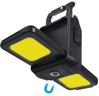 Wolfteeth Mini Pocket Torch Magnetic Work Light Rechargeable, 800lm Small Torches COB LED Double-Side Keychain Flashlight 6 Modes,Emergency Warning Waterproof Portable for Camping Hiking Outdoor,Black