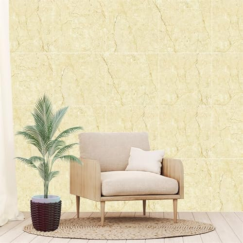 Fliesenaufkleber Hellgelber Marmor Klebefliesen Küche PVC Fliesenaufkleber Bad Küche Boden Hitzebeständig Mosaikfliesen Wasserdicht Klebefliesen Ölfest Küchenrückwand Selbstklebend 30x30cmx10 Pcs