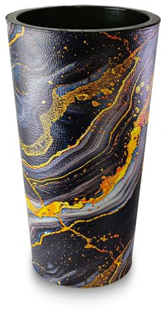 Septe Maison Deluxe Vaso da Arredamento Interno in Eco-Pelle - Vaso da Fiori Made in Italy Artigianale con Design Moderno e Unico Ø 33 cm x H 61 cm (Pelle sintetica, Marble Black)