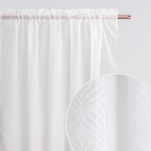 room99 Gardine mit Kräuselband La Rossa 140 x 260 cm Breite x Höhe Wohnzimmer Transparent modern Vorhang Schal Wohnzimmer Schlafzimmer für Schinensystem Gemustert Weiß, 1 Stück