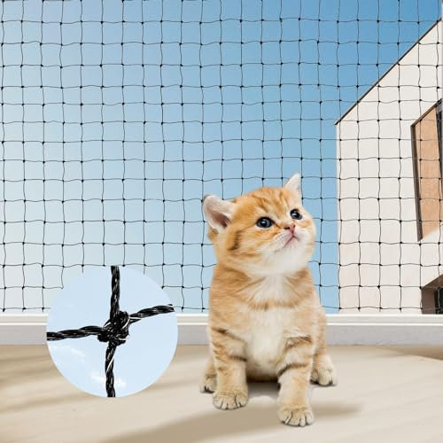 iMeshbean Katzennetz für Balkon 6x3m, Katzenschutznetz Drahtverstärkt Balkonnetz für Katzen mit Befestigungsseil und Zubehör, Taubennetz Vogelschutznetz Schwarz für Fenster Terrasse Türen (6x3m)