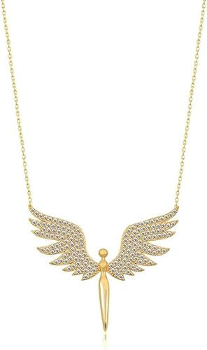 Einzelstück® Collana a forma di angelo, in argento sterling 925, oro rosa 14 carati, con ciondolo a forma di angelo custode, idea regalo per battesimo, donna, mamma, Zirconia cubica