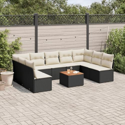 Faroom Loungemöbel Set mit Stauraum Gartenlounge XXL Groß Gartenlounge Outdoor Polyrattan Gartenmöbel Set Gartensofa Terrasse Terrassenmöbel Ecklounge Sitzgarnitur Schwarz und Creme 10-tlg-Type-360