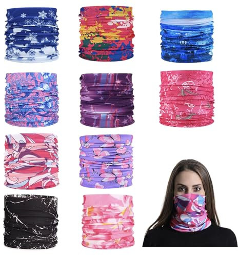 10 Pcs Multifunctional Headwear Bandana Snoods Washable Face Coverings Neck Scarf Headscarf, Elastic Headband Bandana, Men Windproof Neck Gaiter Scarf for Sports Outdoor Fishing Cycling