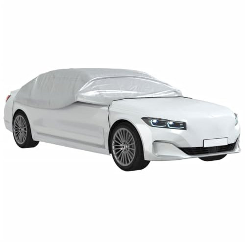 vidaXL Autoabdeckung, Halbgarage mit Gummibändern Haken, Abdeckplane für Fahrzeug, Autogarage Autoplane Schutzhülle, Silbern XL PEVA