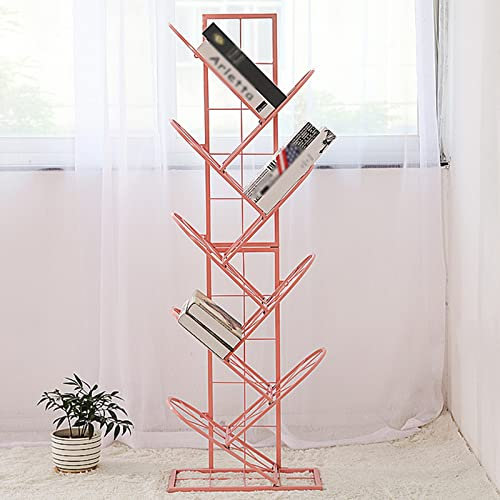 Bücherregal in Baumform, klein, Standregal, platzsparend, für Wohnzimmer, Büro, Raumteiler, Aufbewahrung, Organizer für Bücher (Rosa)
