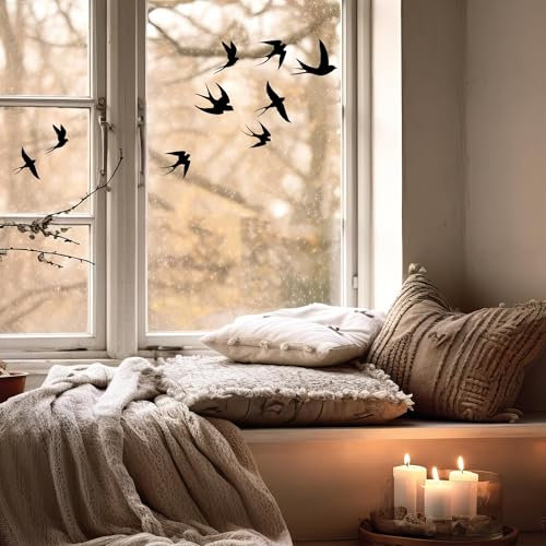 Wandtattoo Loft Fensteraufkleber Schwalben Vogelaufkleber für Fenster Vogelschlag Vogelschutz Glastüren wiederverwendbar, Schwarz, 2. A3 Bogen