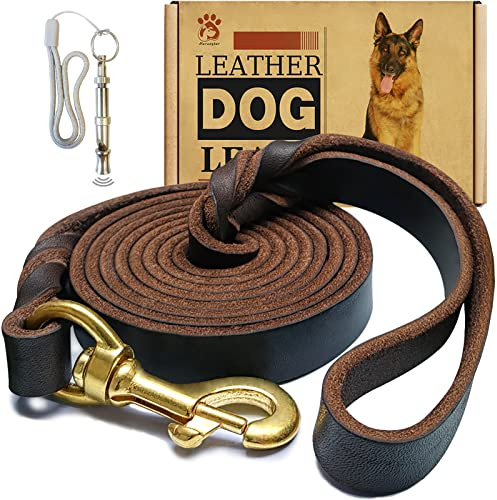 MERUOGKAR Leder-Hundeleine, 1,5 m x 1,9 cm, strapazierfähig, geflochtenes Echtleder, bequem für große, mittelgroße und kleine Hunde (Braun, 1,5 m x 1,9 cm)