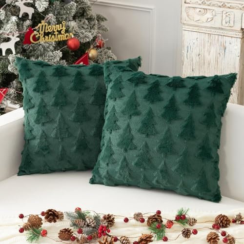QUVITA 2er Set Kissenbezüge 50x50 cm – Dekorative Sofakissenbezüge mit verstecktem Reißverschluss für Couch und Zierkissen,Grün