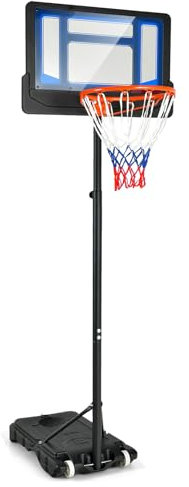 GOPLUS Panier de Basket-Ball Portable avec roulettes, Hauteur Réglable de 1,50 à 2,50m, Panneau en PE, Sol Remplissable, Intérieur et Extérieur pour Enfants (Bleu)