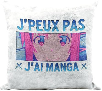 Kissen aus Kunstleder, Weiß – J'peux pas J'Ai Manga Asuna Anime Otaku Manga Fanart – 40 x 40 cm – Leder-Touch – Bezug und Kissen inklusive