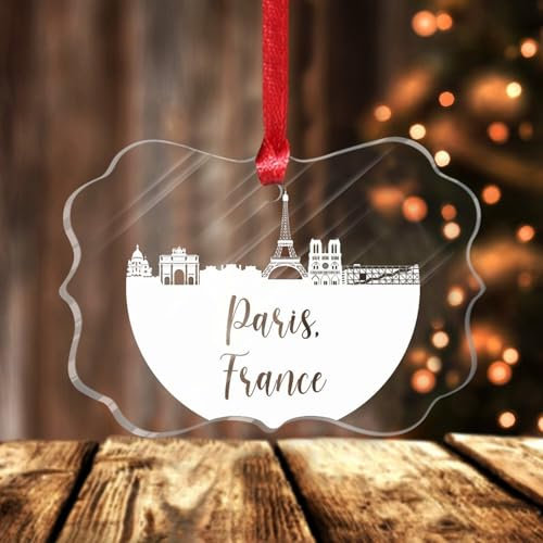 Weihnachtskugel mit Skyline von Frankreich, Paris, Stadtbild, Schmetterling, Weihnachtsdekoration, Andenken, Acryl, für Heimdekoration, Geschenkidee, Freunde, Familie