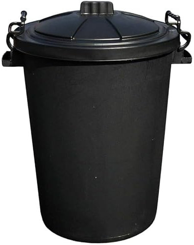 Garden Bin 50L – Heavy Duty Plastic Dustbin with Clip Lock Lid, Bright Coloured Indoor & Outdoor Rubbish Bin, 50L Litre Waste Container, Versatile Trash Can for Home, Black, Pack of 3