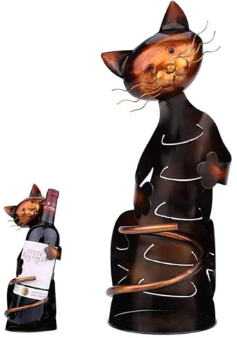 Mwqpgyh 11.7x11x33cm Cat Wine Bottle Holder, F-ree Standing Wine Rack Metal Sculpture Crafts, Collectible Animal Figurines Home Decorations, Countertop Cat Wine Stands Racks,Wine Cork Holder Decor