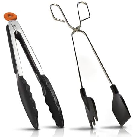 Pinzas de Cocina-Pinzas de cocina de silicona y acero inoxidable -Pinzas de cocina de nailon -pinzas de cocina con puntas de silicona-pinza acero inoxidable- pinza para barbacoa de 27 Cm y 30 Cm.