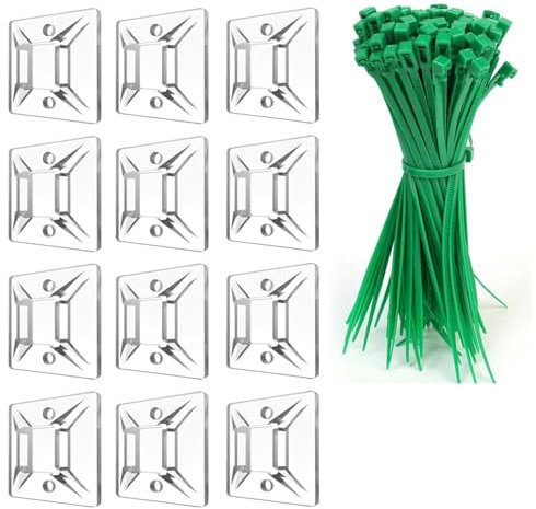 SZFUDIGO Base adhesiva para bridas de cables (100 unidades), soporte para almohadillas autoadhesivas, bridas reutilizables para cables, 100 unidades, 150 mm (verde)
