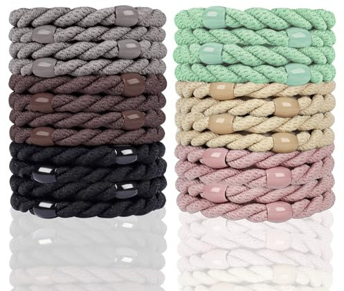 LUFFLOK 24 Stück Geflochten Elastische Haargummis, 6 Farben Stylisch Geflochtener Haargummi mit Starkem Halt, Elastisch Haarbänder für Damen und Mädchen für Dicke Lockige (24 Stück)